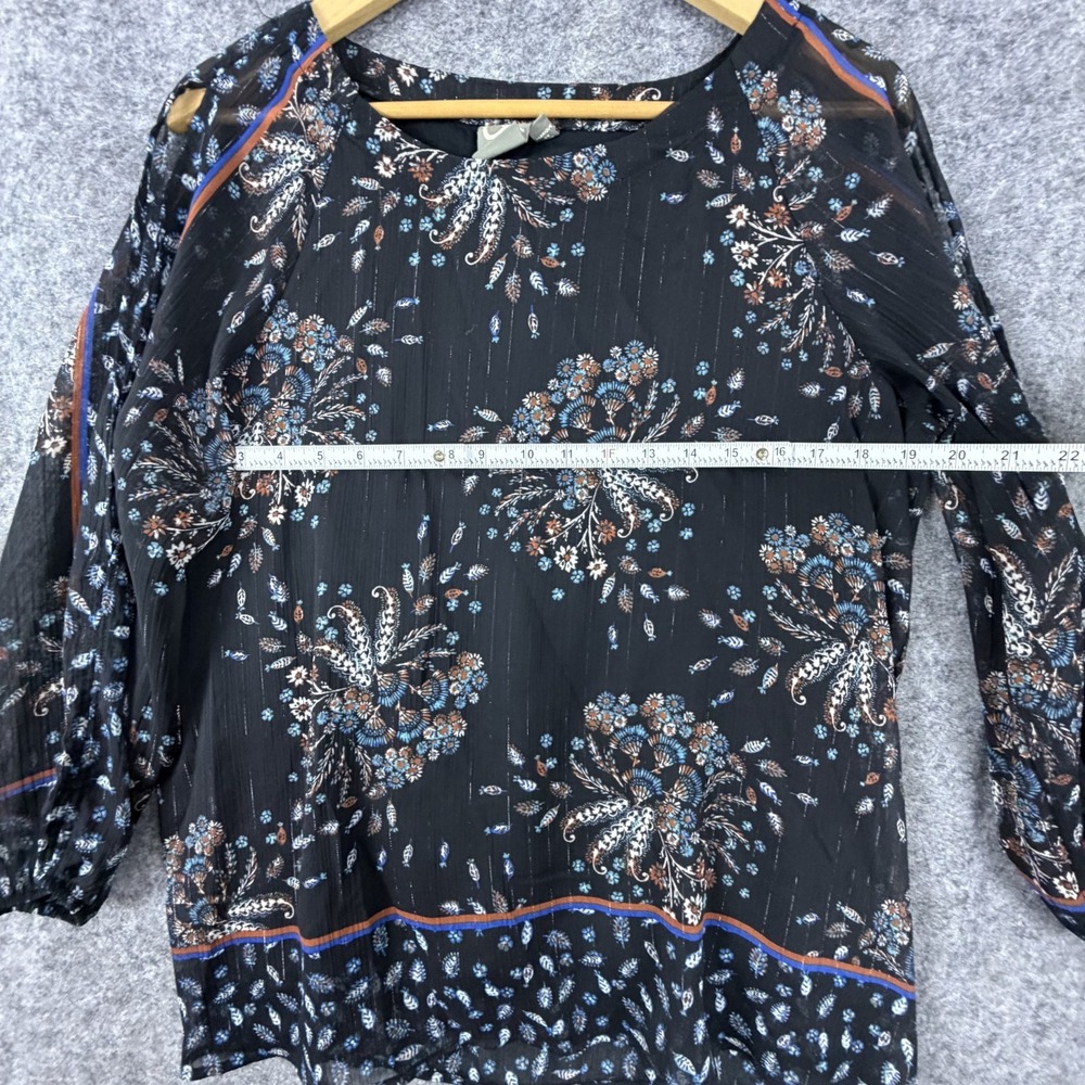 One September Sheer Blouse Top Womens Large Black Floral Paisley Cold Shoulder - Picture 5 of 8